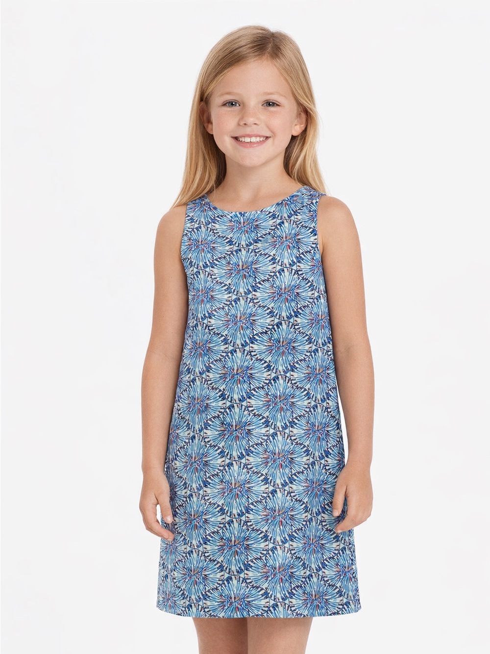 Vineyard Vines Girls Sleeveless Shift Dress Cotton Size 7 Blue Floral Print